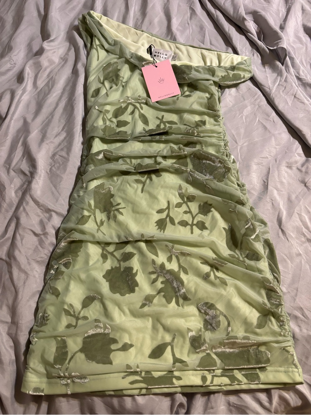 Hello Molly Light Sage Green Floral Strapless Mini Dress
